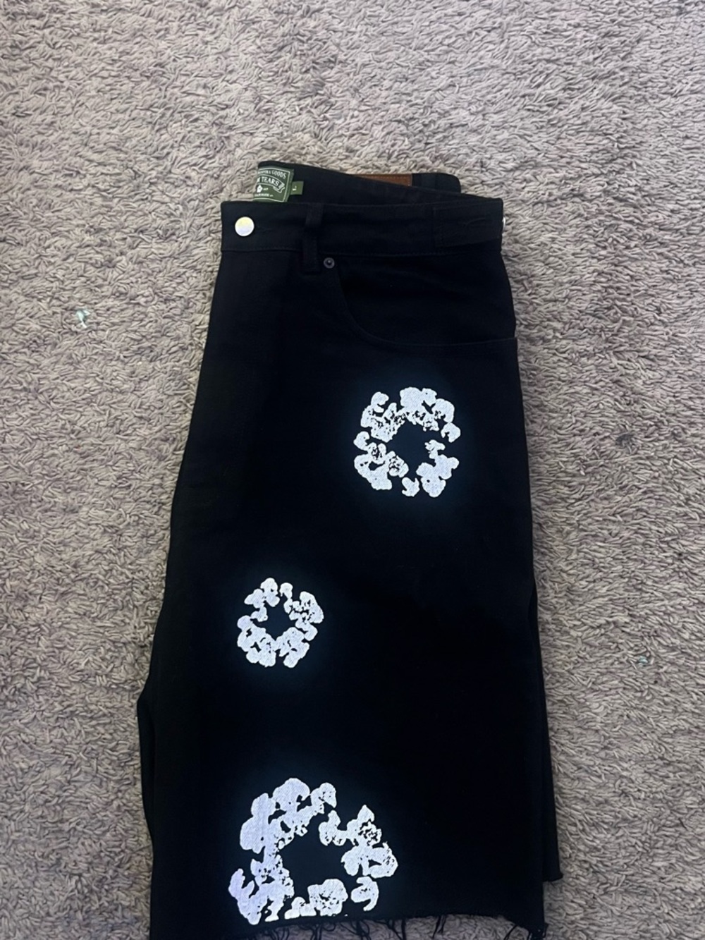 Black Graphic Jean Shorts